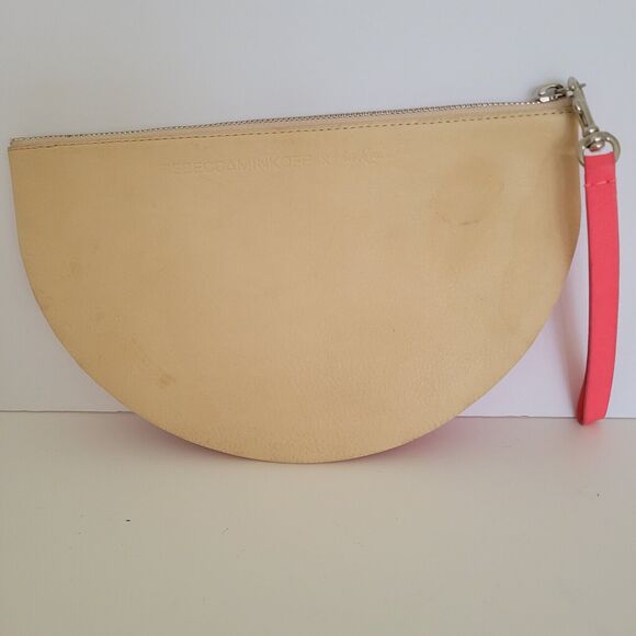 Rebecca Minkoff X By Rosie Jane Feminist Leather Tan Pink Wristlet Zip Half Moon - Picture 2 of 9